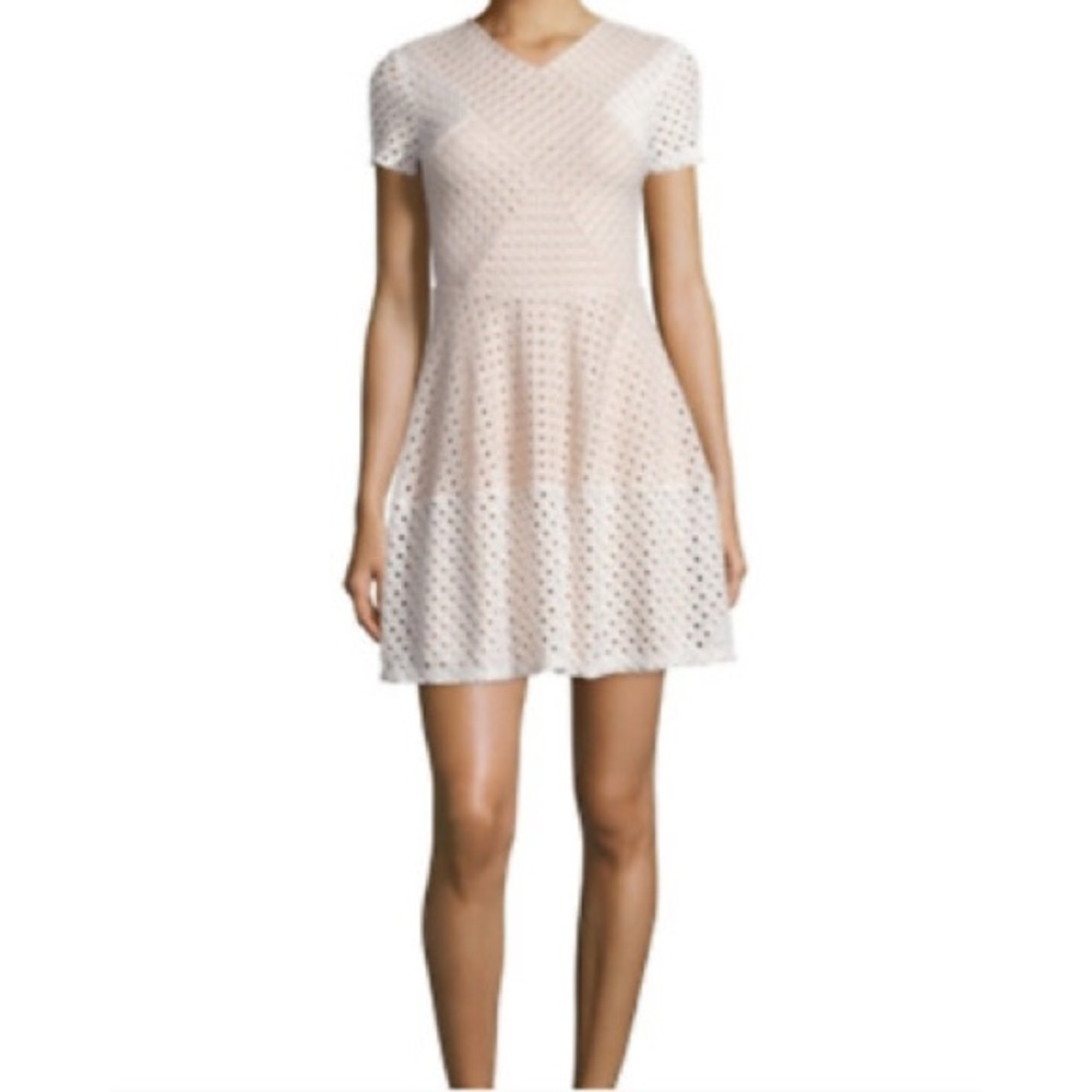 BCBG MaxAzria Elyze cream/white shift dress, S